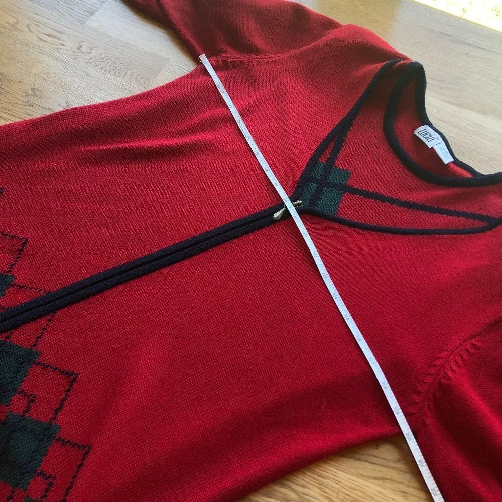 Vintage Lucia Red Argyle 2 Piece Set Top Full Zip Cardigan Medium